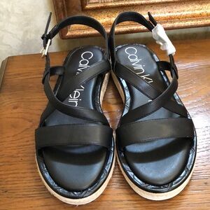 New Calvin Klein Tamerine Strappy Espadrille black sandals.  Size 9 1/2 M.